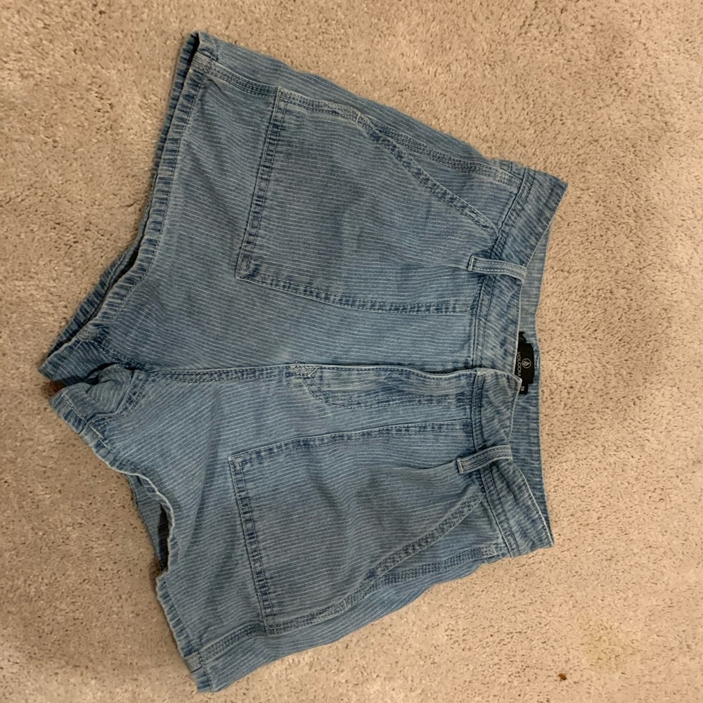 Volcom high waisted striped denim shorts